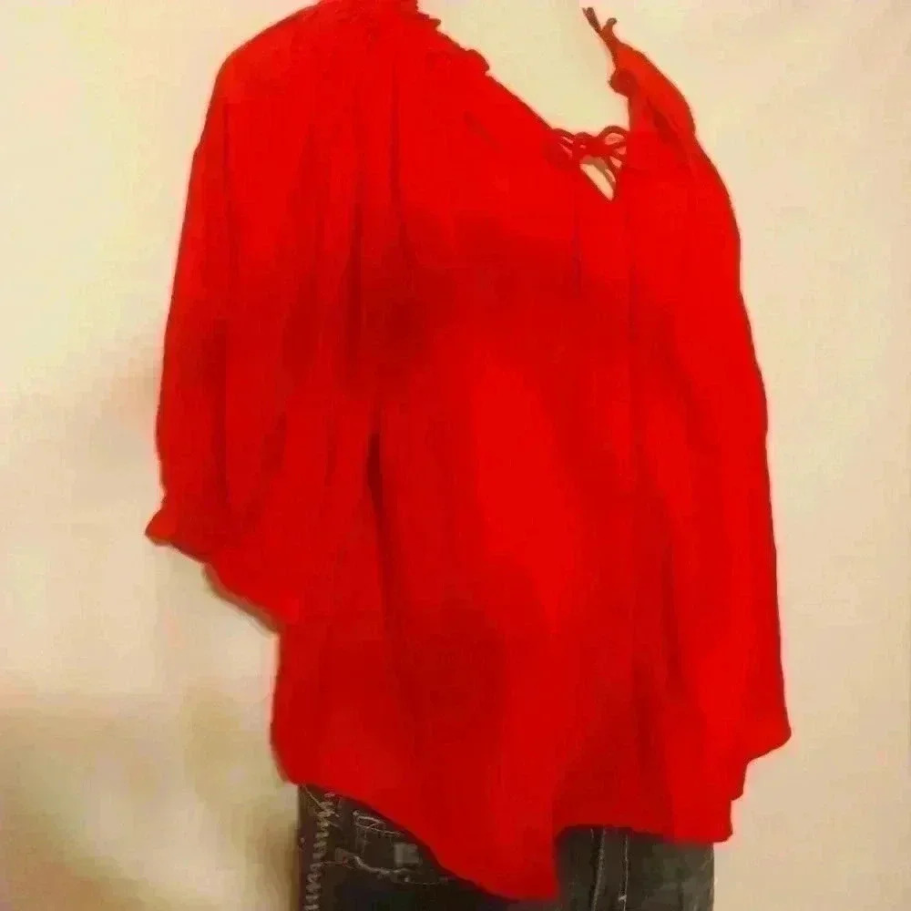 Antonio Melani, Red, Boho, Peasant Top, Size L